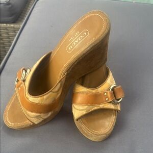 Coach Women's Tan Wedge Sandals